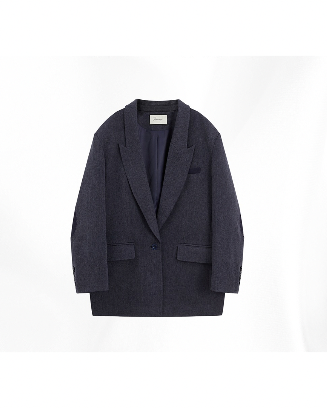 Navy Blue Blazer with Leather Elbow Patches