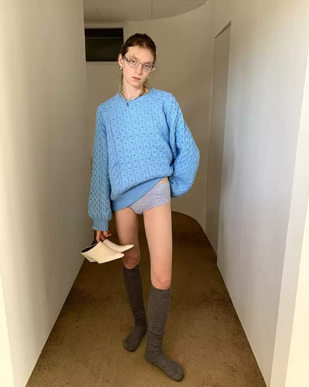 Blue Textured Twist Knit