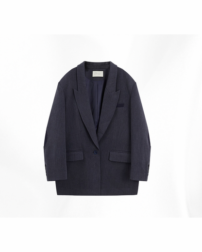 Navy Blue Blazer with Leather Elbow Patches