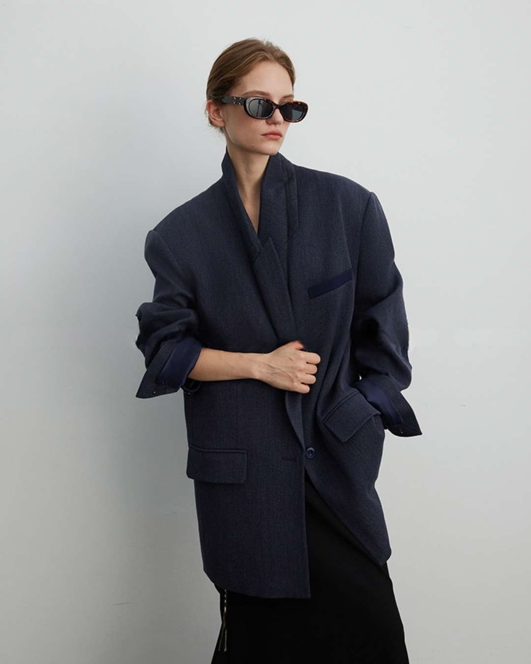 Navy Blue Blazer with Leather Elbow Patches