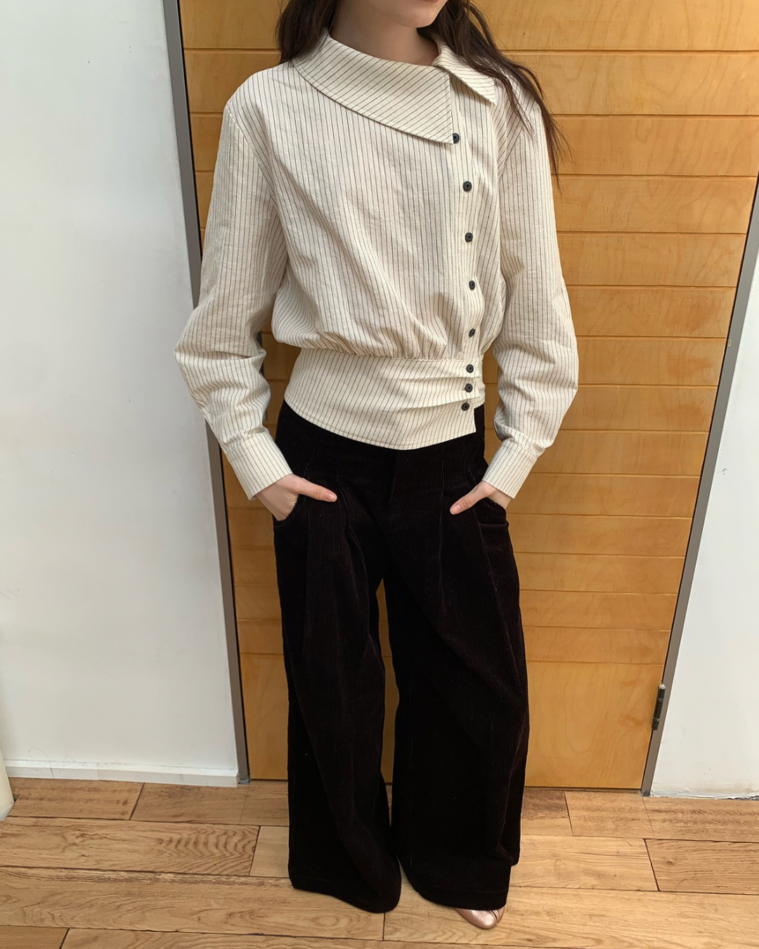 Corduroy High-Waist Wide-Leg Pants　