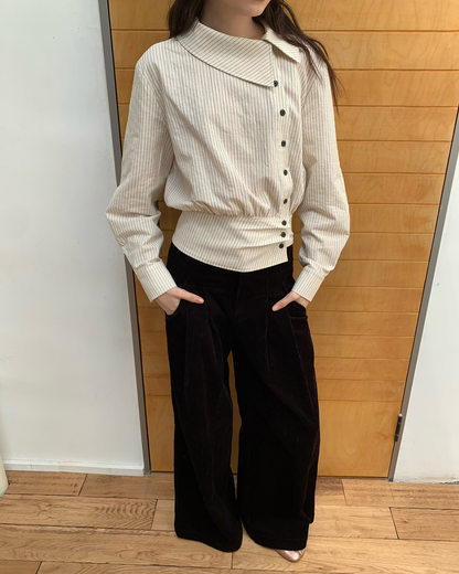 Corduroy High-Waist Wide-Leg Pants　