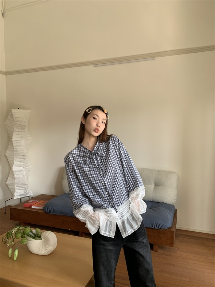 tie-neck ruffle blouse