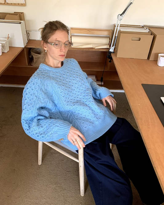 Blue Textured Twist Knit