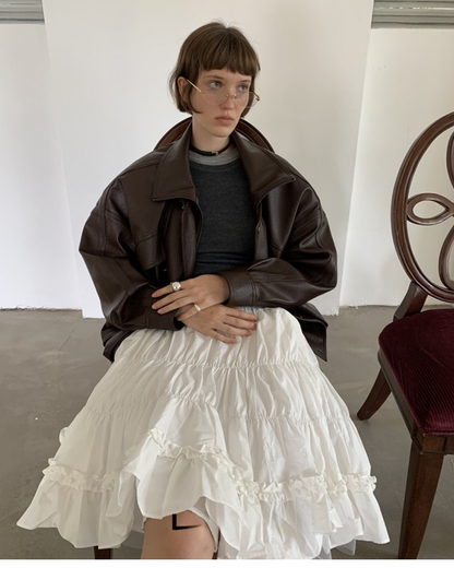 Lapel Zip Leather Jacket