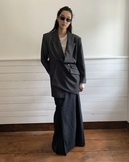 Double-Breasted Blazer and Strapless Skirt