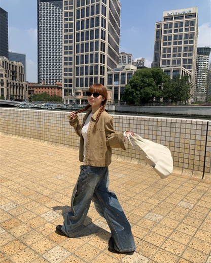 Brown Suede Cropped Jacket