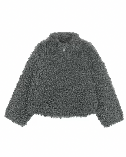 Warm Gray Faux Fur Coat