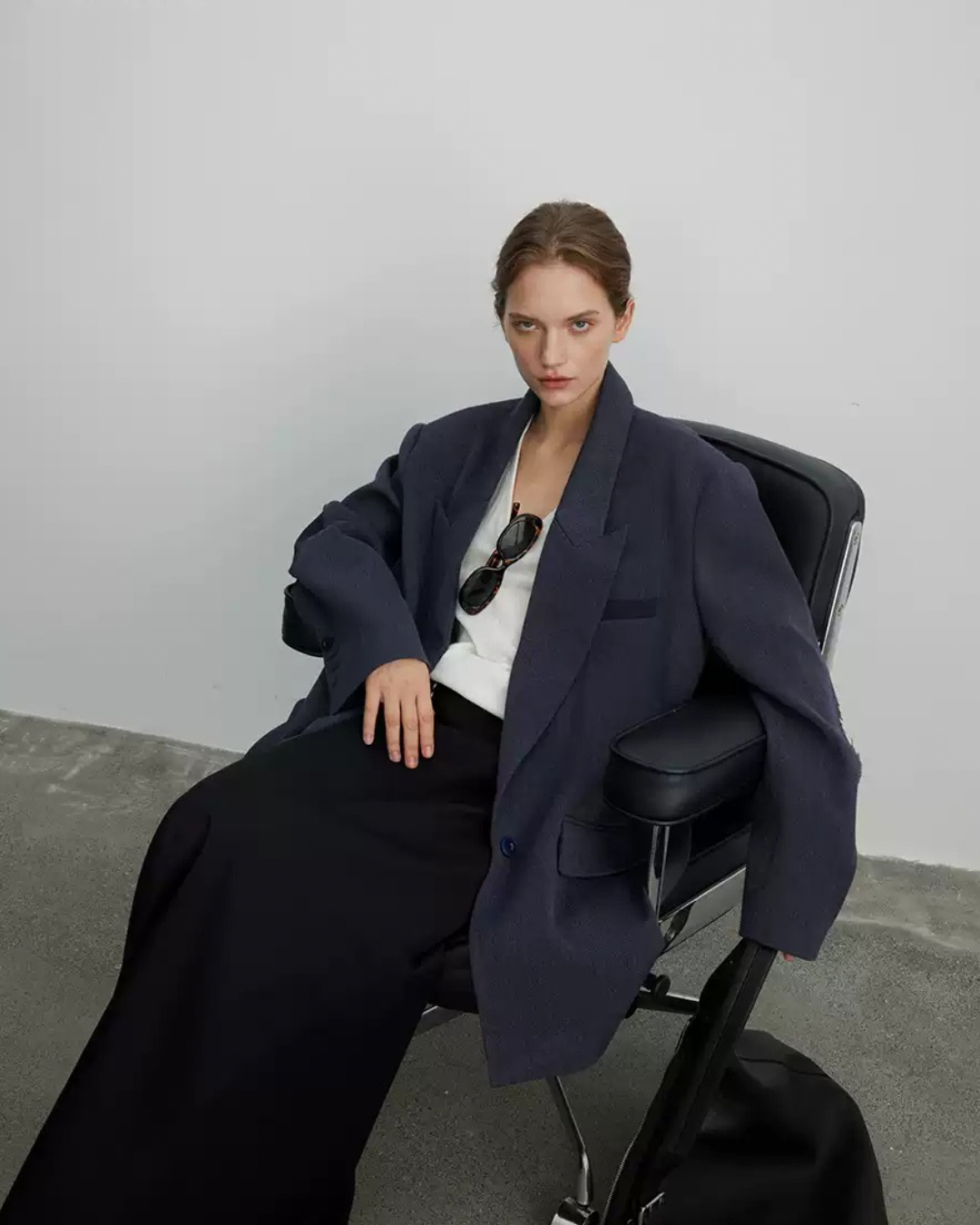 Navy Blue Blazer with Leather Elbow Patches