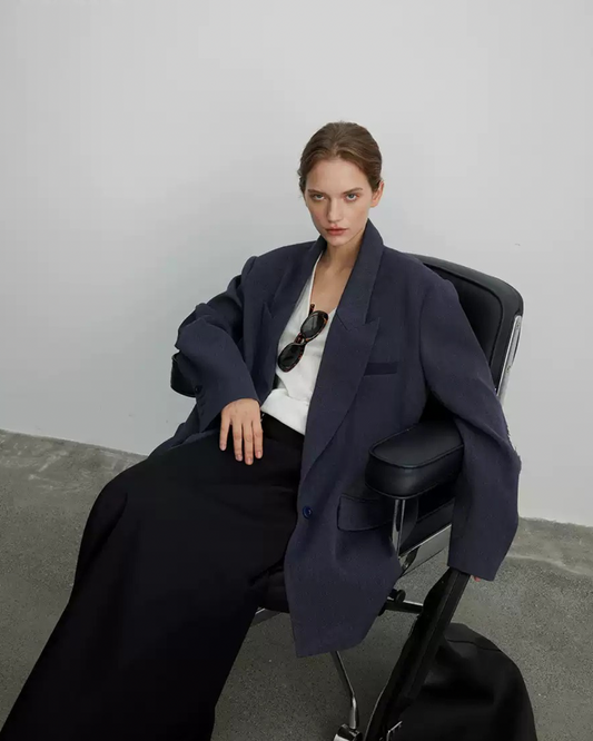 Navy Blue Blazer with Leather Elbow Patches