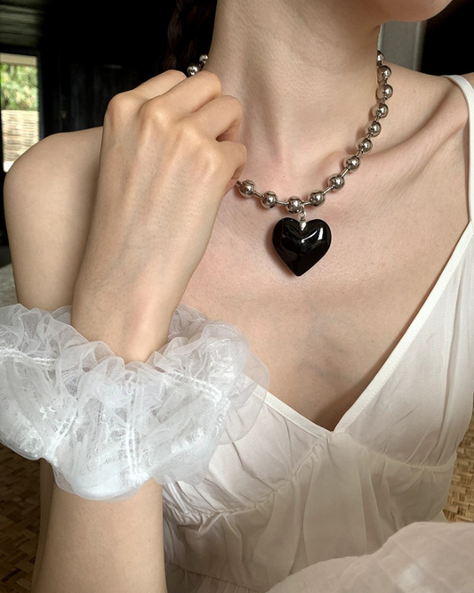 Glass Heart Pendant on Ball Chain