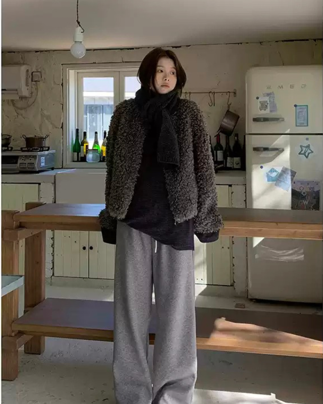 Warm Gray Faux Fur Coat