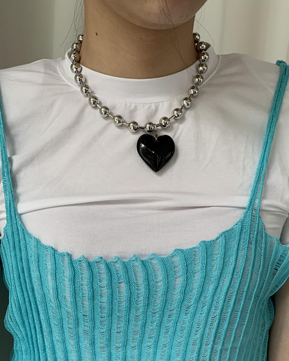 Glass Heart Pendant on Ball Chain