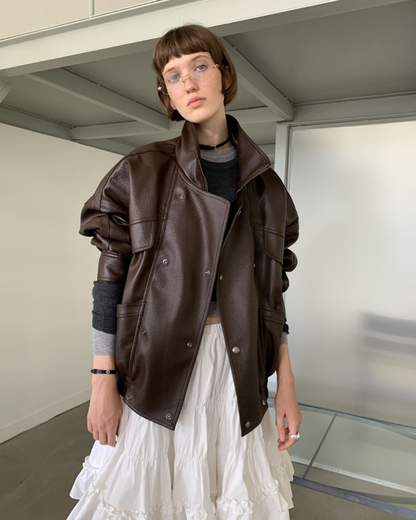 Lapel Zip Leather Jacket