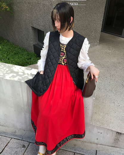 Retro Jacquard Red Dress