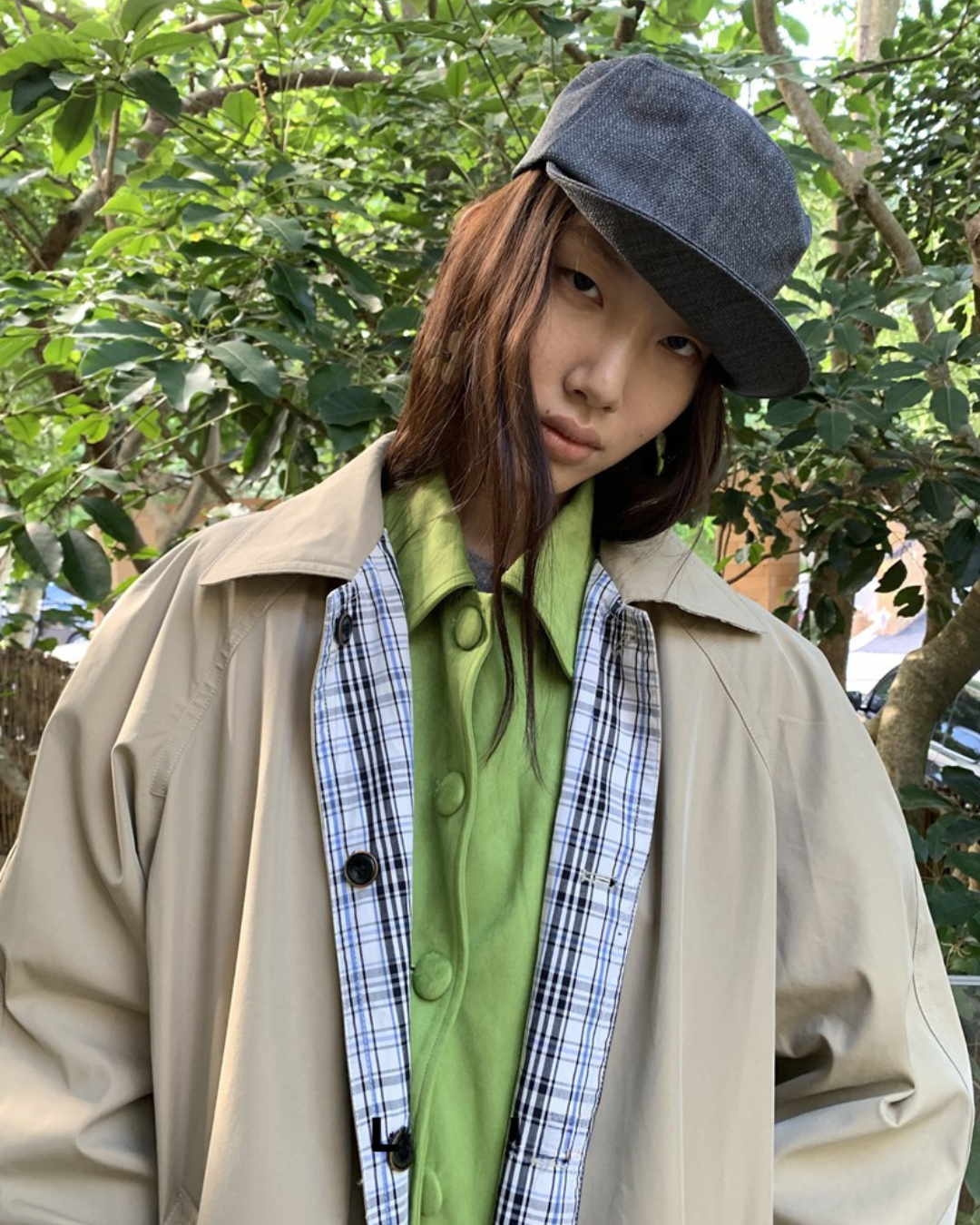 Plaid Longline Windbreaker