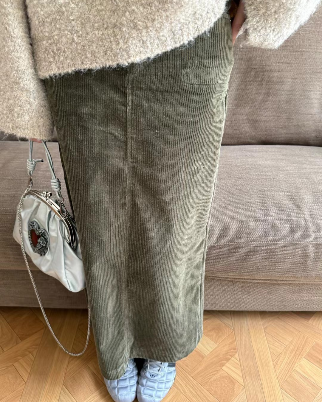 Slim Corduroy Fish-Tail Skirt