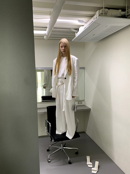 lightweight white suit set  -  jacket-pants-tank top