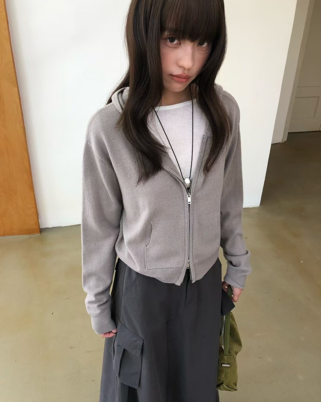 Cotton Blend Zip Cardigan