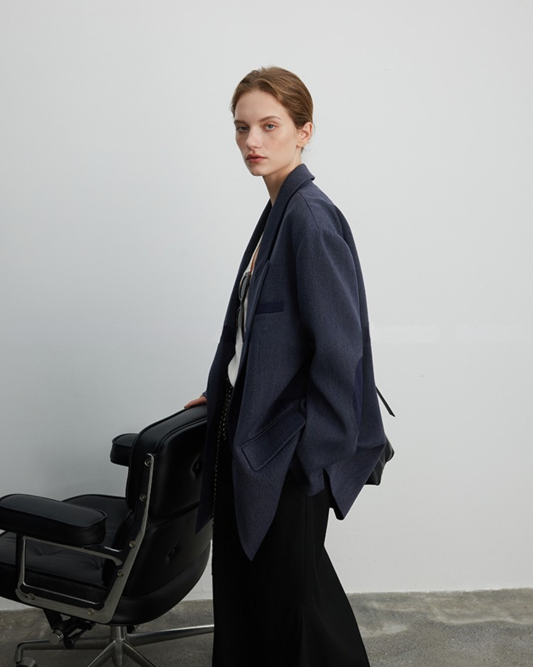 Navy Blue Blazer with Leather Elbow Patches