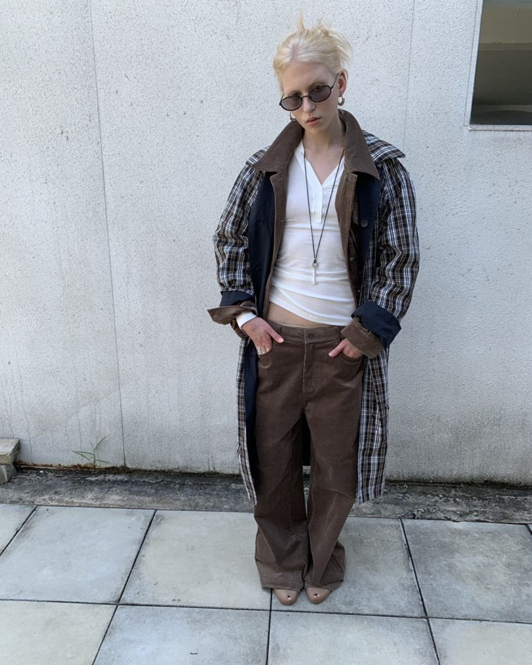 Plaid Longline Windbreaker