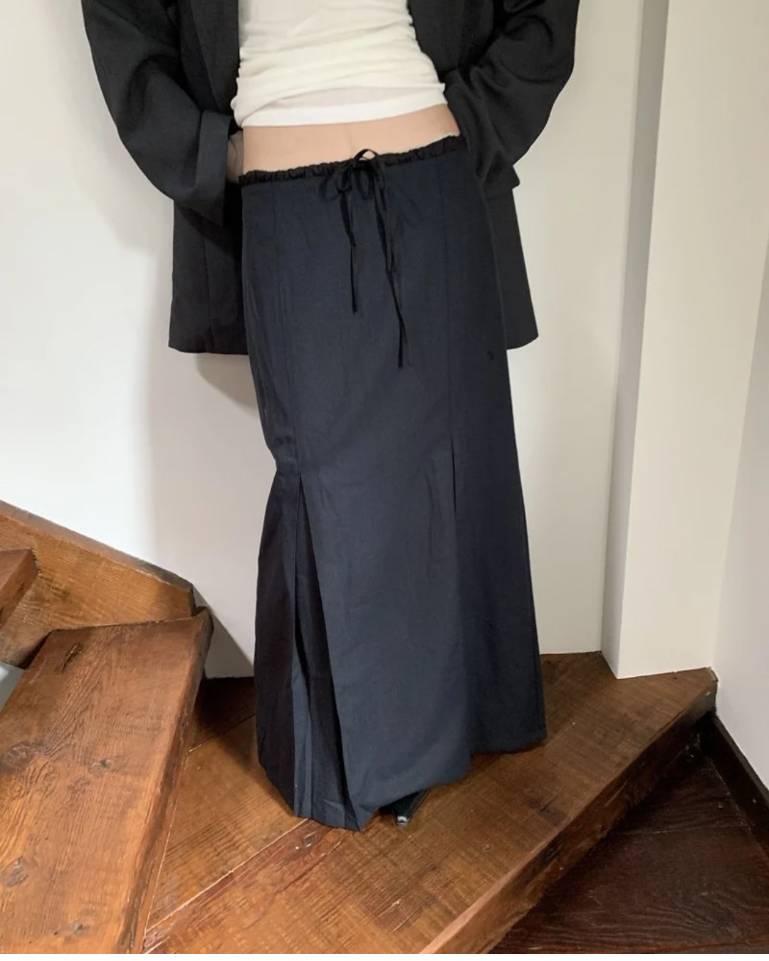 Double-Breasted Blazer and Strapless Skirt
