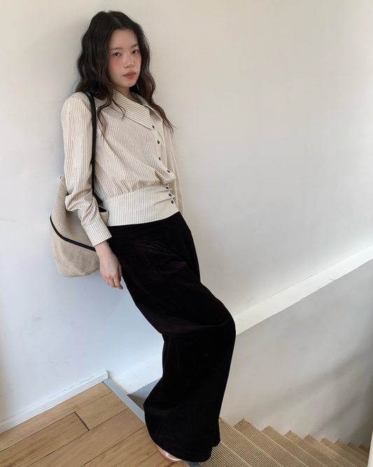 Corduroy High-Waist Wide-Leg Pants　