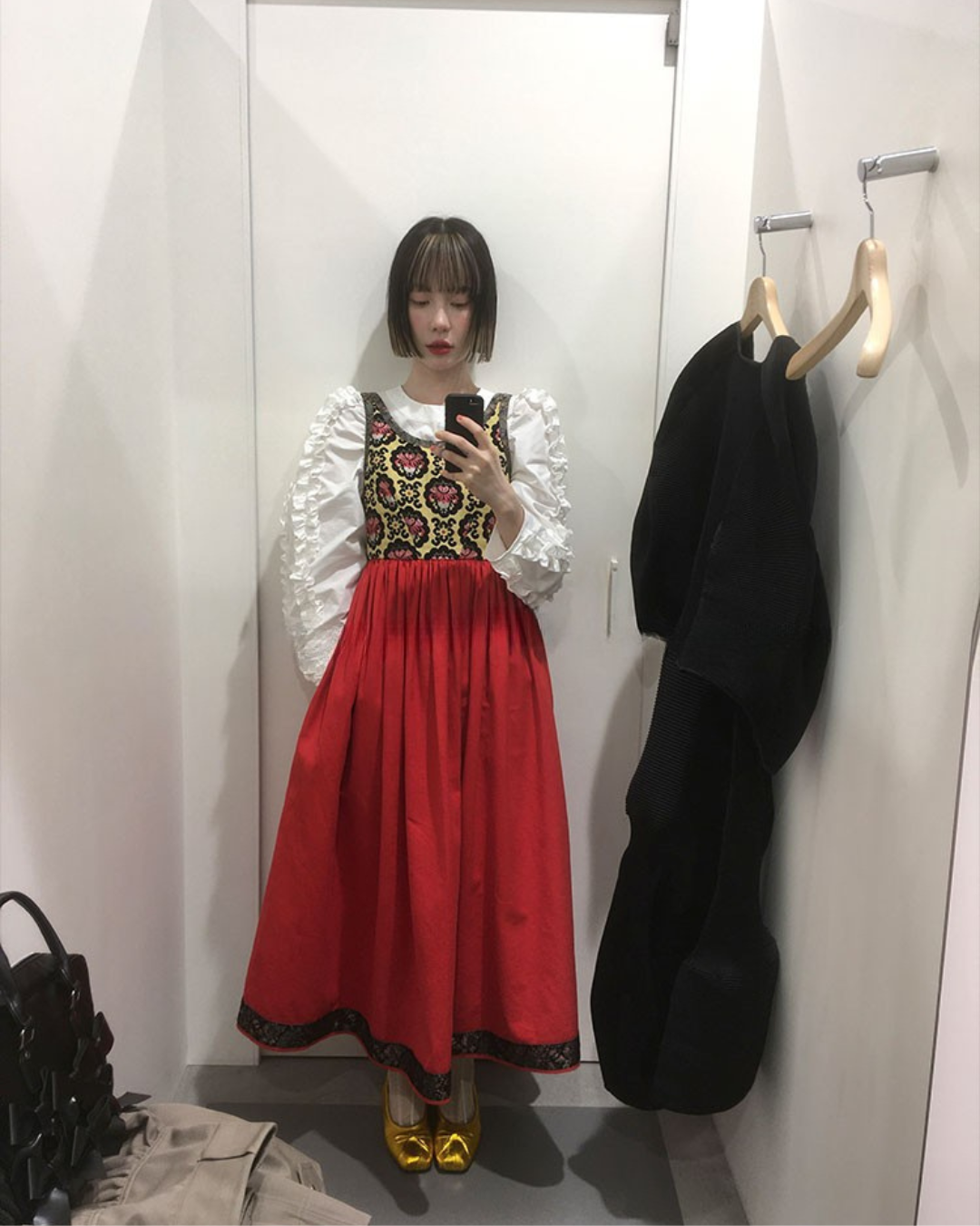 Retro Jacquard Red Dress