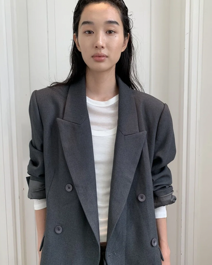 Double-Breasted Blazer and Strapless Skirt