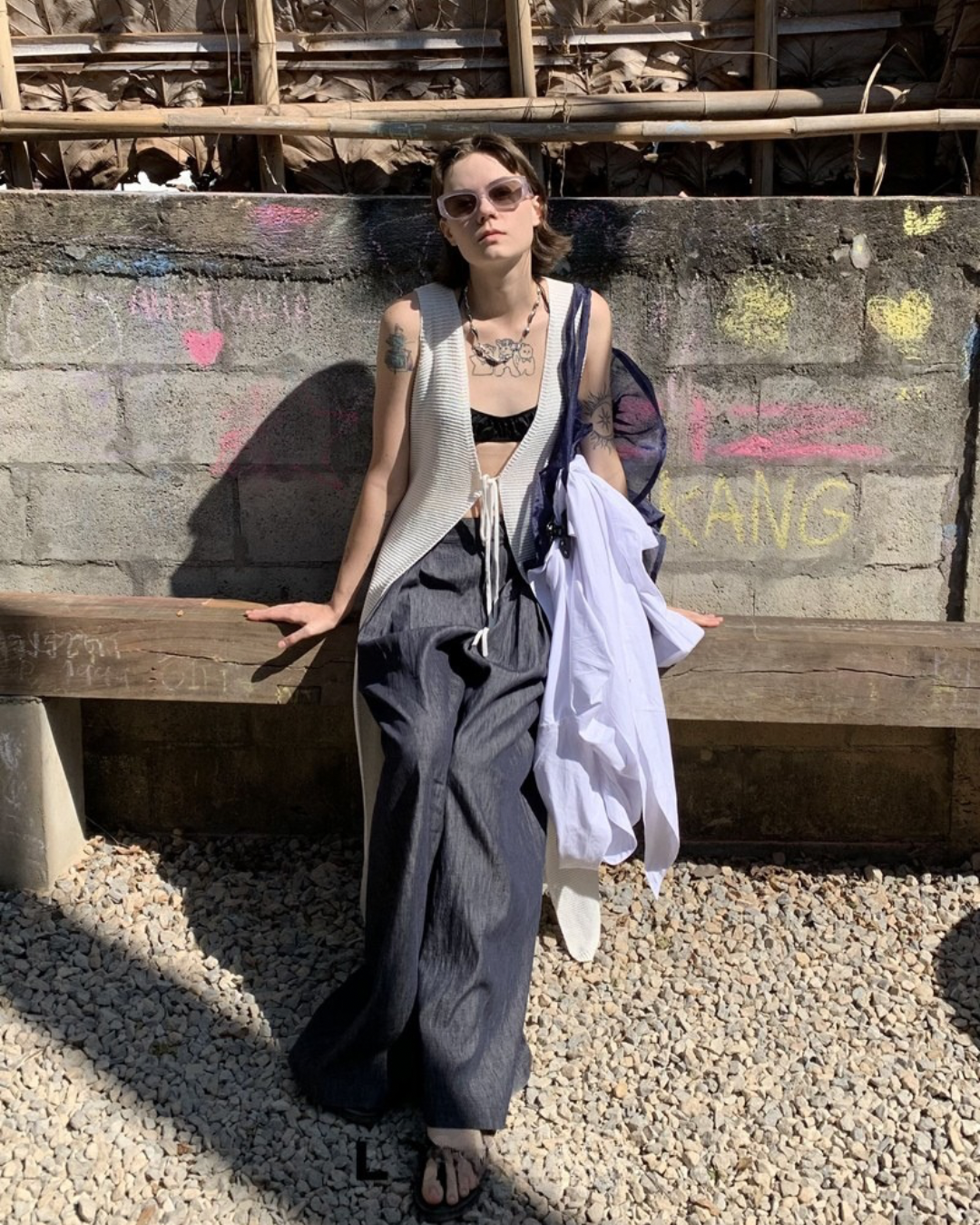 Lace-Up Sleeve Knit Vest Cardigan