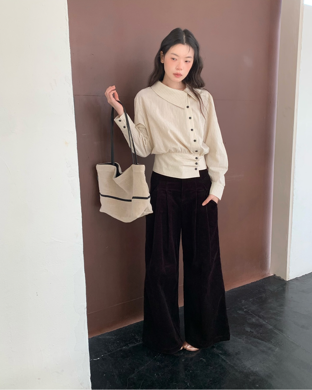 Corduroy High-Waist Wide-Leg Pants　