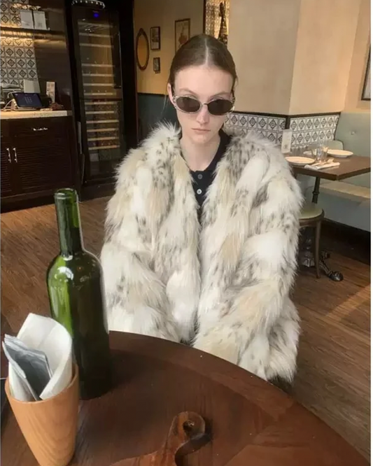 Round Neck Faux Fur Coat