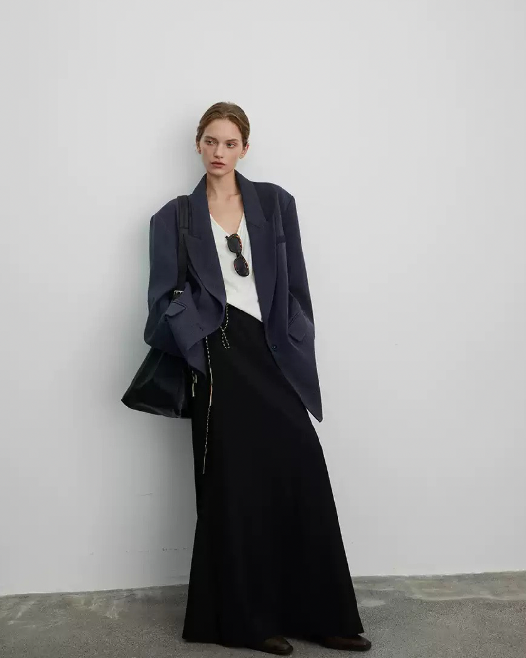 Navy Blue Blazer with Leather Elbow Patches