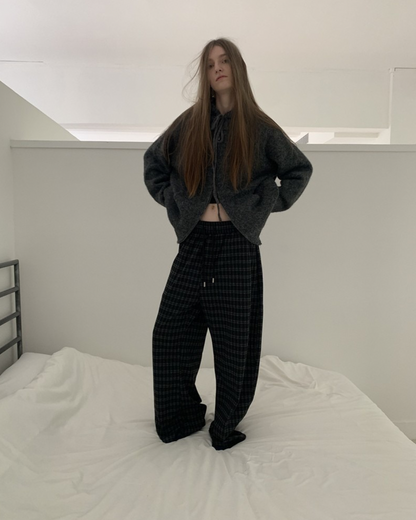 Checked Drawstring Wide-Leg Pants