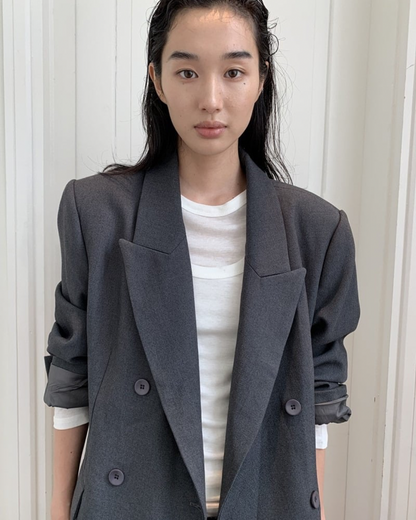 Double-Breasted Blazer and Strapless Skirt