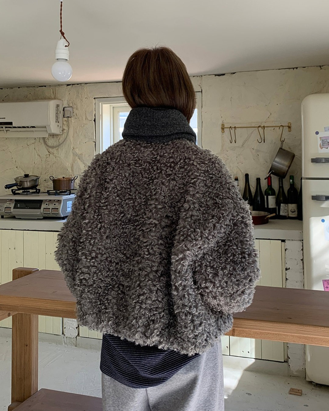 Warm Gray Faux Fur Coat