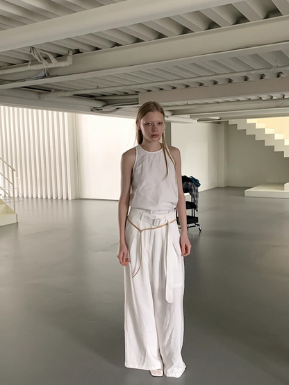 lightweight white suit set  -  jacket-pants-tank top