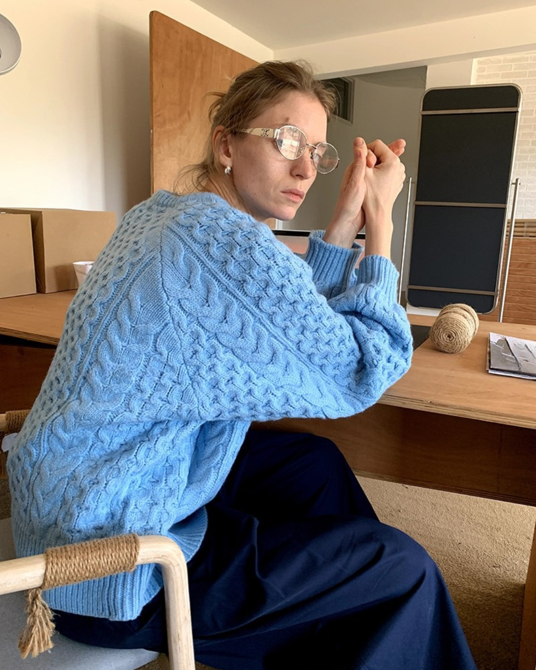 Blue Textured Twist Knit