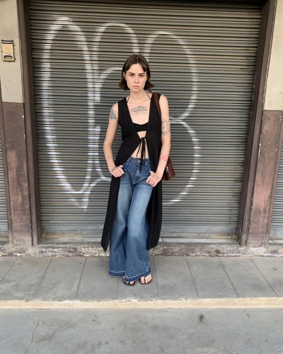 Lace-Up Sleeve Knit Vest Cardigan