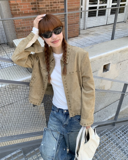 Brown Suede Cropped Jacket