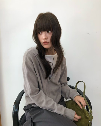 Cotton Blend Zip Cardigan