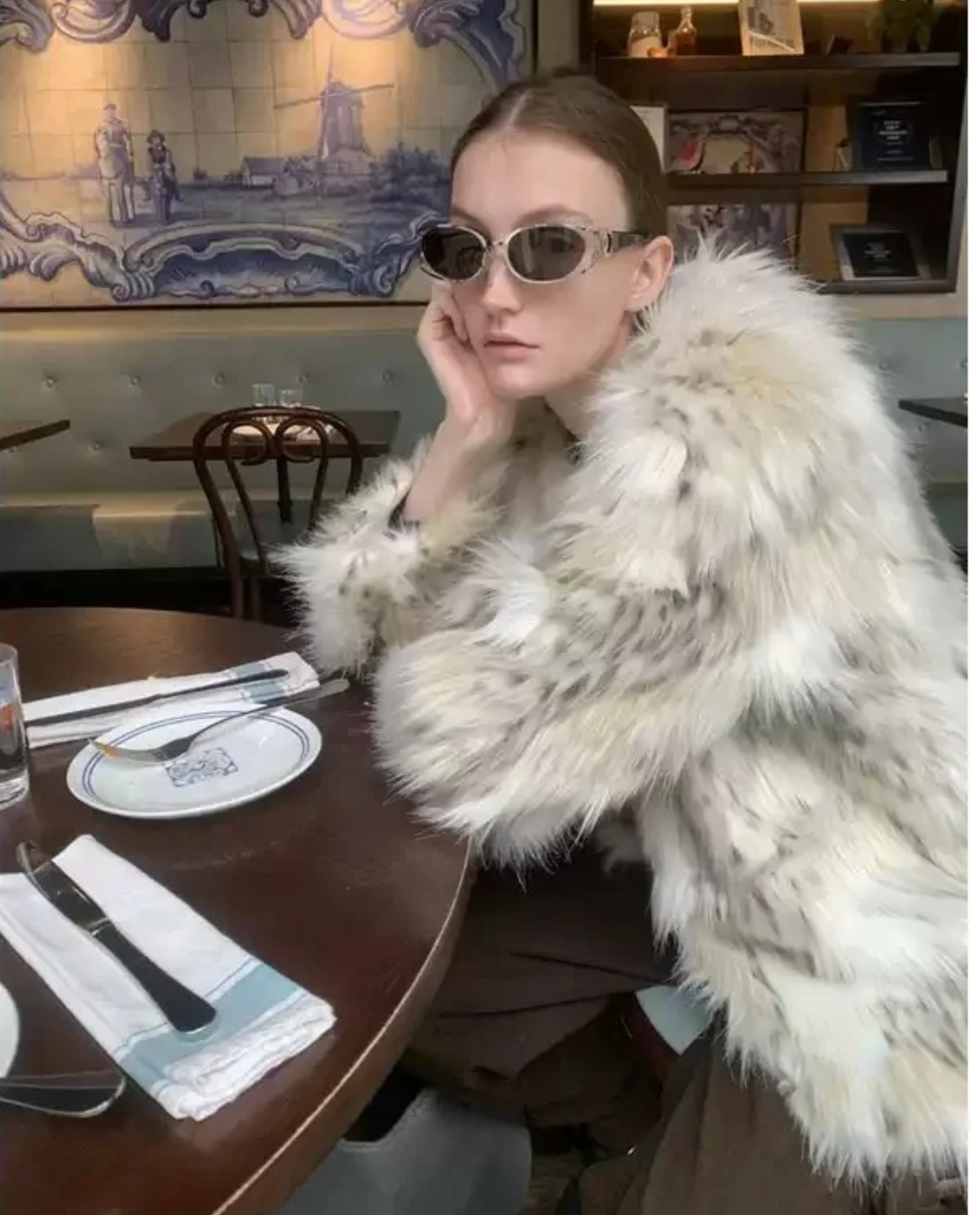 Round Neck Faux Fur Coat