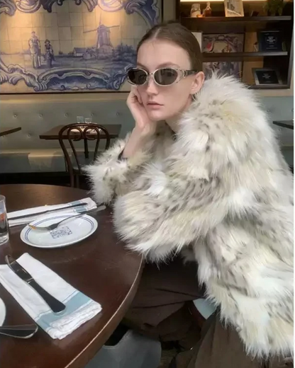 Round Neck Faux Fur Coat