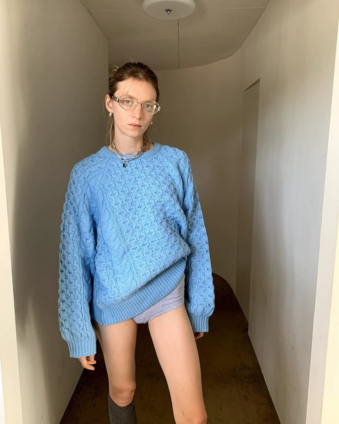 Blue Textured Twist Knit