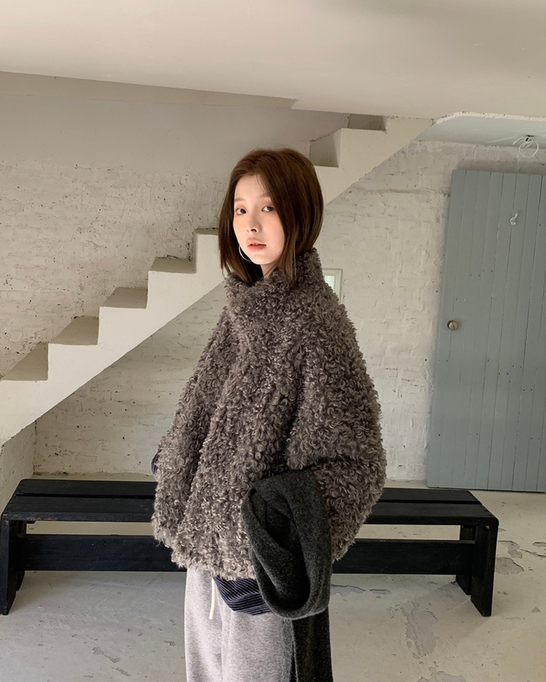 Warm Gray Faux Fur Coat