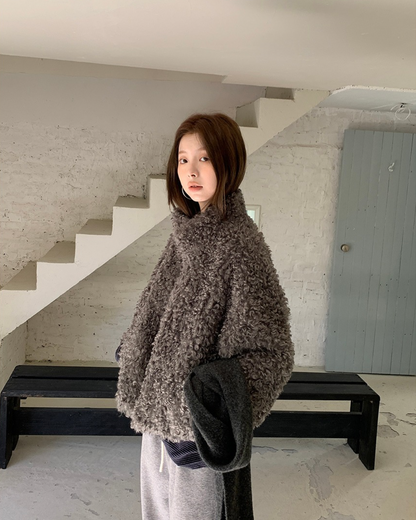 Warm Gray Faux Fur Coat