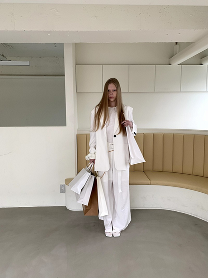 lightweight white suit set  -  jacket-pants-tank top