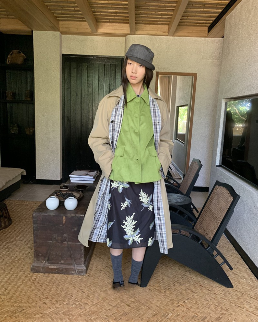 Plaid Longline Windbreaker