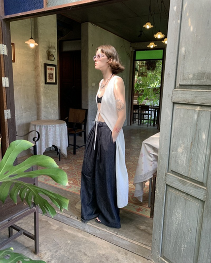 Lace-Up Sleeve Knit Vest Cardigan