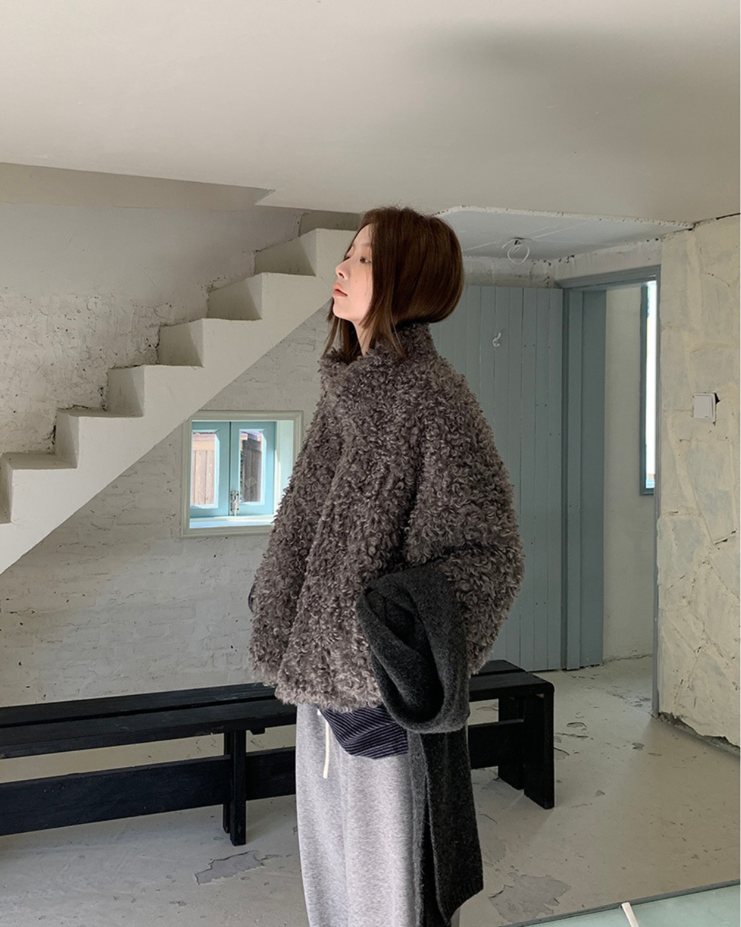 Warm Gray Faux Fur Coat